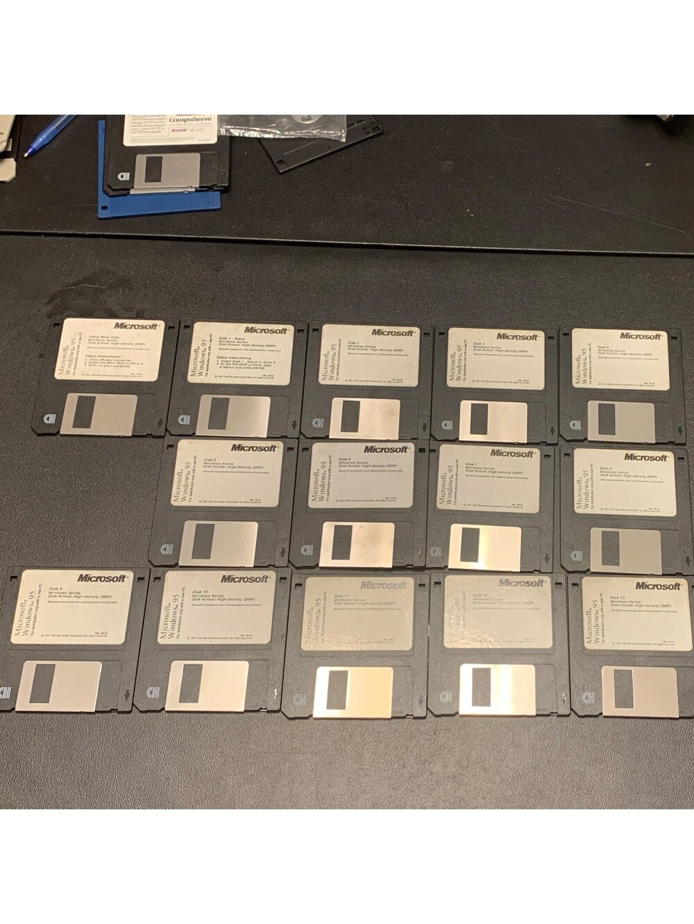 14 original Microsoft floppy disks total; Setup Boot Disk + Disks 1–13